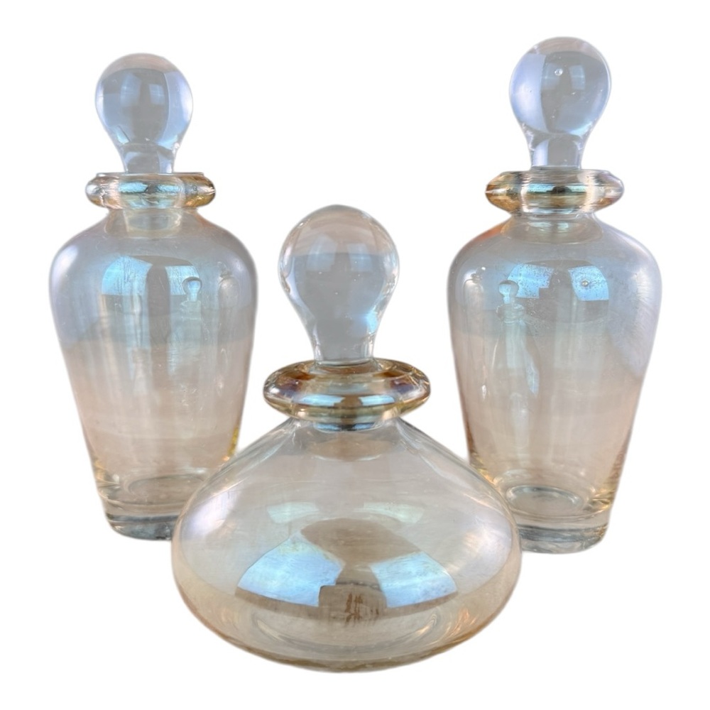 Vintage Amber Glass Apothecary Bottles with Stoppers Set of 3